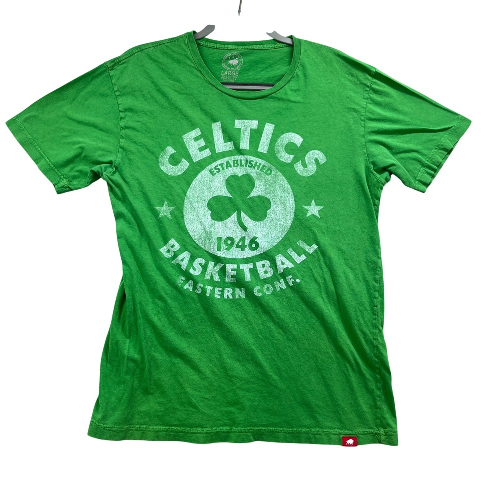 Boston Celtics T Shirt Mens L Green NBA Basketball Bball Graphic‎ Made USA Tee